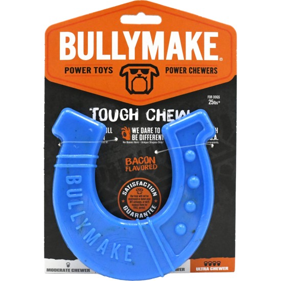 BullyMake Toss n' Treat Flavored Dog Chew Toy Horseshoe, Bacon